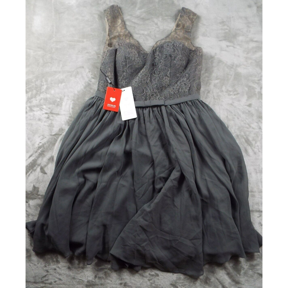 JJS HOUSE Dress Womens 12 Gray Layered Lace Wedding Special Party Dancing NWT